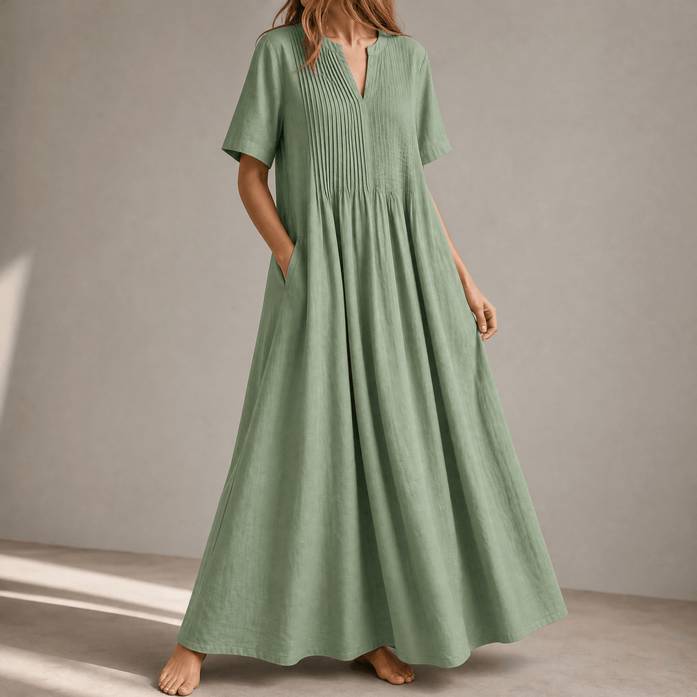 Wren – Women's Pin-Tuck Maxi Dress with Pockets