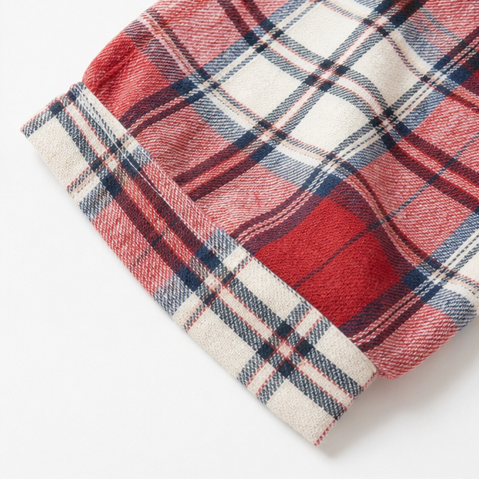 Wrenfield – Plaid Round Neck Blouse with Cuffed Sleeves