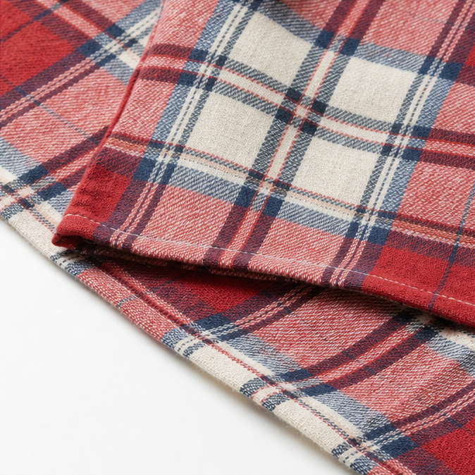 Wrenfield – Plaid Round Neck Blouse with Cuffed Sleeves